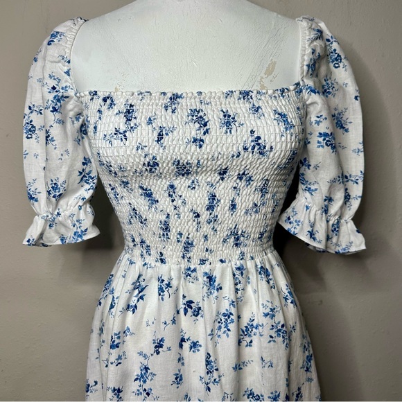 Reformation | Marbella linen floral midi dress puff sleeve - Picture 4 of 11